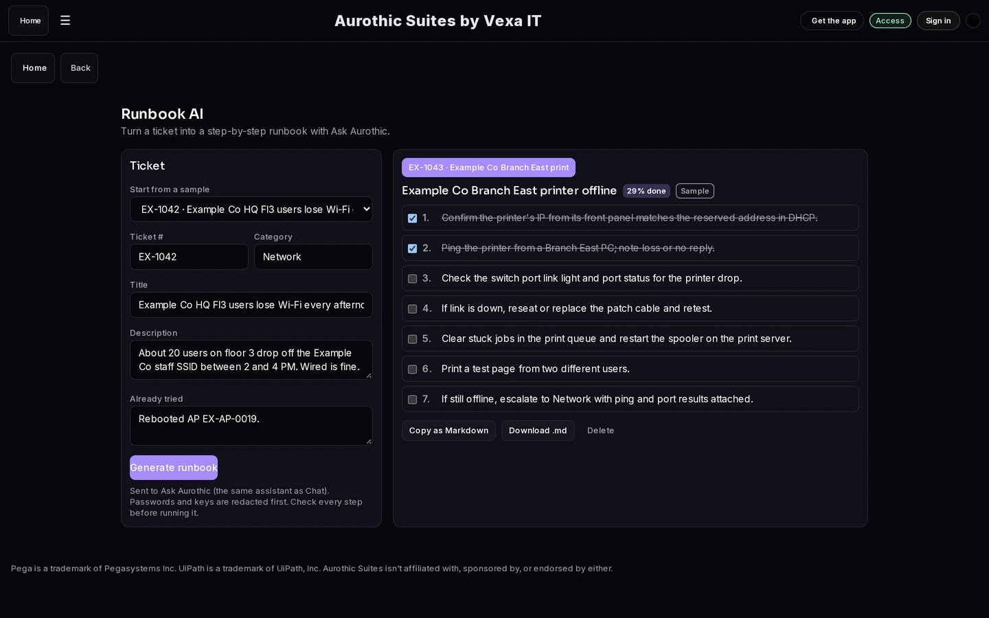 Aurothic Runbook AI with Example Co sample data